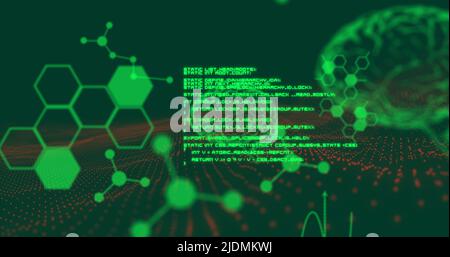Image du cerveau et traitement des données sur fond noir Banque D'Images