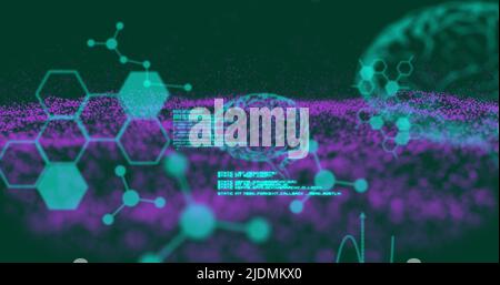 Image du cerveau et traitement des données sur fond noir Banque D'Images