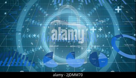 Image des données financières et des graphiques sur cadenas numérique Banque D'Images
