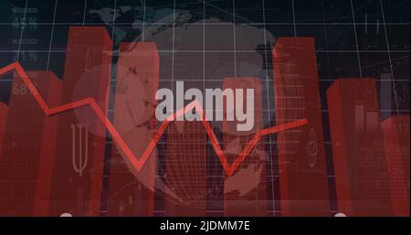 Image des données et graphiques financiers sur le globe en rotation Banque D'Images