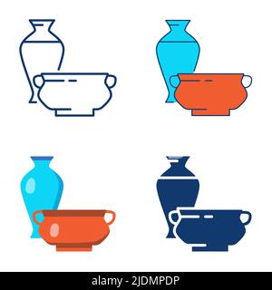 Ensemble de vase en porcelaine de style plat et ligne. Illustration vectorielle. Illustration de Vecteur