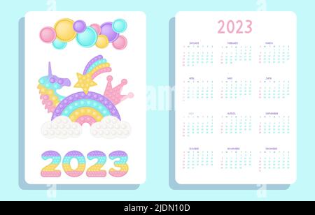 Calendrier de poche pastel 2023 avec figurines de jeu de violon. Illustration vectorielle de style popit en tant que jouet en silicone tendance pour les ménés. Wal imprimable Illustration de Vecteur