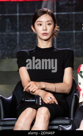 Séoul, Corée du Sud. 22nd juin 2022. L'actrice Lee Joo-bin, pose pour des photos lors d'une conférence de presse pour promouvoir le film Netflix Money Heist: Corée - Rapport de production de la zone économique commune à Séoul, Corée du Sud sur 22 juin 2022. Le film doit être sorti en Corée du Sud sur 24 juin. (Photo de Lee Young-ho/Sipa USA) crédit: SIPA USA/Alay Live News Banque D'Images