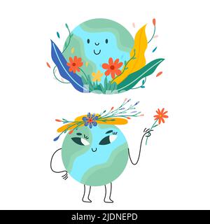 Journée mondiale de l'environnement. Bonne journée de la Terre ! Illustration du vecteur écologique, recyclage, zéro déchet. Badges écologiques , plante de la nature. Design pour sac à provisions, t-shirt, Illustration de Vecteur