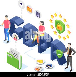 Protection des données personnelles gdpr composition isométrique de fond avec 3D textes entourés d'icônes de pictogrammes et d'illustrations vectorielles de personnes Illustration de Vecteur