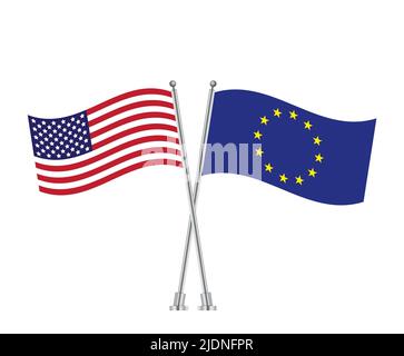 Drapeaux de l'UE et des États-Unis. Symboles nationaux de l'Union européenne et des États-Unis. Illustration vectorielle. eps 10 Illustration de Vecteur