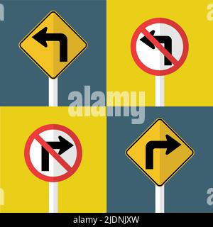 Définir le panneau de signalisation, ne pas tourner à gauche, virage à droite, illustration vectorielle Illustration de Vecteur