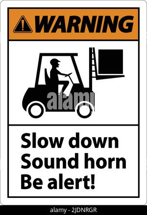 Avertissement : signal d'avertisseur sonore de ralentissement à 2 directions sur fond blanc Illustration de Vecteur