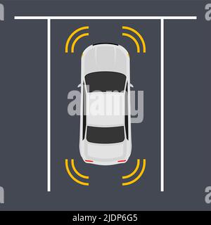 Vue autonome du capteur de voiture intelligent de stationnement. Sécurité de conduite de l'aide au stationnement automobile Illustration de Vecteur