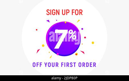 Code de réduction inscrivez-vous à l'offre publicitaire. Promotion promotionnelle circulaire de 7 % de rabais sur les promotions Illustration de Vecteur