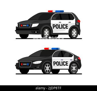 Bande dessinée de sécurité de vus de camion de police. Icône plate vecteur de croiseur de police américaine Illustration de Vecteur