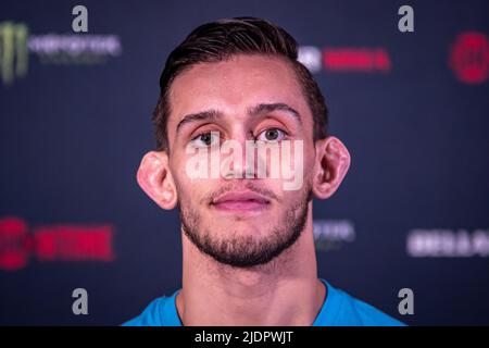 Uncasville, CT, Uncasville, CT, États-Unis. 22nd juin 2022. Uncasville, CT - JUIN 22: Lucas Brennan s'adresse à la presse avant son combat au Bellator 282 on 24 juin 2022 au Mohegan Sun Casino à Uncasville, CT, États-Unis. (Credit image: © Matt Davies/PX Imagens via ZUMA Press Wire) Credit: ZUMA Press, Inc./Alamy Live News Banque D'Images