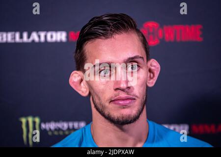 Uncasville, CT, Uncasville, CT, États-Unis. 22nd juin 2022. Uncasville, CT - JUIN 22: Lucas Brennan s'adresse à la presse avant son combat au Bellator 282 on 24 juin 2022 au Mohegan Sun Casino à Uncasville, CT, États-Unis. (Credit image: © Matt Davies/PX Imagens via ZUMA Press Wire) Credit: ZUMA Press, Inc./Alamy Live News Banque D'Images