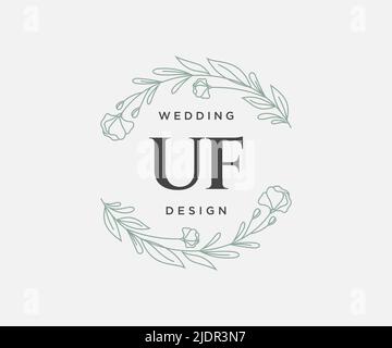 Lettre initiale de la FU Collection de logos de mariage monogramme, dessin à la main moderne minimaliste et modèles floraux pour cartes d'invitation, Enregistrer la date, élégant Illustration de Vecteur
