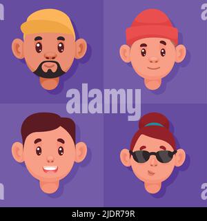 bande dessinée à quatre têtes Illustration de Vecteur