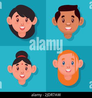 quatre chefs personnes diversité Illustration de Vecteur