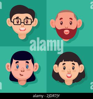 quatre chefs de diversité personnes Illustration de Vecteur