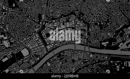 Noir foncé Francfort-sur-le-main carte vectorielle d'arrière-plan, rues et illustration de la cartographie de l'eau. Format écran large, design numérique plat s Illustration de Vecteur