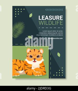Animaux du parc animalier médias sociaux modèle d'affiche dessin animé à plat Illustration vectorielle de fond Illustration de Vecteur