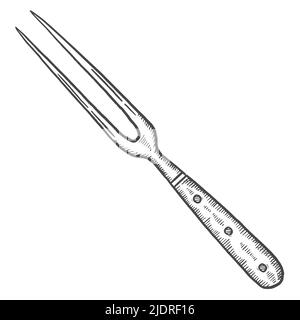 cuisine couteau à fourche à sculpter doodle isolé dessin dessiné à la main avec illustration vectorielle de style Banque D'Images