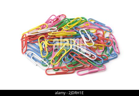 Groupe de trombones colorés isolés sur du blanc Banque D'Images