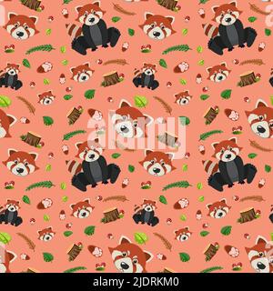 Motif animal mignon rouge panda sans couture Illustration de Vecteur