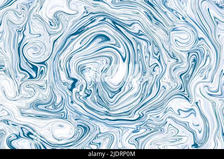 Arrière-plan à encre abstraite avec peintures bleues et blanches mélangées. Fluide conceptuel avec peinture acrylique dans une ambiance élégante. liquide marbre avec doux, frais, pu Banque D'Images