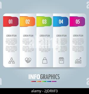 Modèle d'illustration d'infographies numériques colorées cinq options de jeu numérotées processus Marketing icônes Présentation commerciale mise en page pour bannières Web Illustration de Vecteur