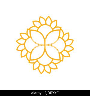 Icône symétrique tournesol. Style minimaliste. Contour jaune. Illustration vectorielle, conception plate Illustration de Vecteur