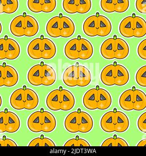 Motif vectoriel sans coutures pour Halloween. Arrière-plan mignon avec des citrouilles orange. Illustration de Vecteur
