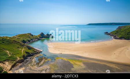 Three Cliffs Bay Swansea, image prise avec le drone Banque D'Images