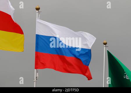 17 juin 2022, Saint-Pétersbourg, Russie: Le drapeau de la Fédération de Russie vu dans la galerie des drapeaux des pays participants dans le cadre du Forum économique international de Saint-Pétersbourg 2022 (Credit image: © Maksim Konstantinov/SOPA Images via ZUMA Press Wire) Banque D'Images