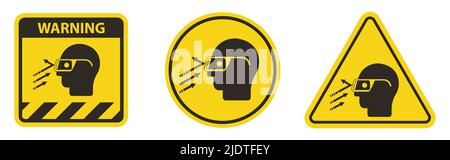 Projection de débris porter des lunettes de sécurité symbole panneau isoler sur fond blanc, illustration vectorielle Illustration de Vecteur