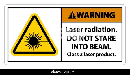 Avertissement rayonnement laser, ne pas fixer le faisceau, produit laser de classe 2 signaler sur fond blanc Illustration de Vecteur