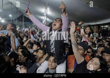 Mexico, Mexico, Mexique. 22nd juin 2022. 22 juin 2022, Mexico, Mexique :les habitants de la municipalité de Tláhuac participent au festival de musique de Reggeaton dans le cadre du 800th anniversaire de la fondation de Cuitláhuac. On 22 juin 2022 à Mexico. (Image de crédit : © Gerardo Vieyra/eyepix via ZUMA Press Wire) Banque D'Images