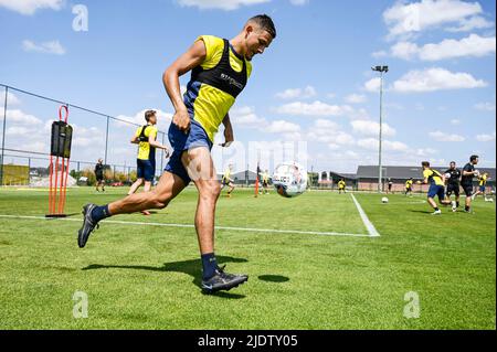 Lier, Belgique, 23 juin 2022, Ismael Kandouss de l'Union photographié lors d'une session d'entraînement en prévision de la saison 2022-2023, de l'équipe belge de football de première division Royale Union Saint-Gilloise, jeudi 23 juin 2022 à Lier. BELGA PHOTO TOM GOYVAERTS Banque D'Images
