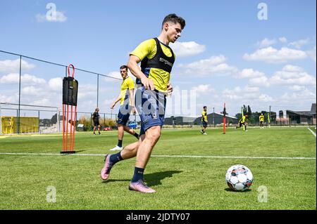 Lier, Belgique, 23 juin 2022, Dante Vanzeir, de l'Union européenne, photographiée lors d'une séance d'entraînement en prévision de la saison 2022-2023, de l'équipe belge de football de première division Royale Union Saint-Gilloise, jeudi 23 juin 2022 à Lier. BELGA PHOTO TOM GOYVAERTS Banque D'Images