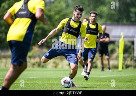 Lier, Belgique, 23 juin 2022, Dante Vanzeir, de l'Union européenne, photographiée lors d'une séance d'entraînement en prévision de la saison 2022-2023, de l'équipe belge de football de première division Royale Union Saint-Gilloise, jeudi 23 juin 2022 à Lier. BELGA PHOTO TOM GOYVAERTS Banque D'Images