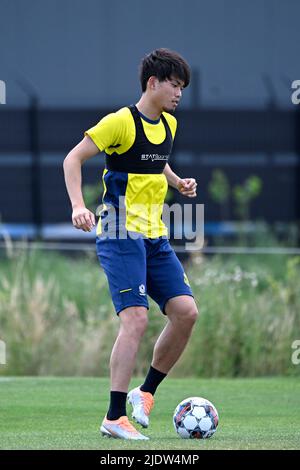 Lier, Belgique, 23 juin 2022, Koki Machida, de l'Union européenne, photographié en action lors d'une session d'entraînement en prévision de la saison 2022-2023, de l'équipe belge de football de première division Royale Union Saint-Gilloise, jeudi 23 juin 2022 à Lier. BELGA PHOTO TOM GOYVAERTS Banque D'Images