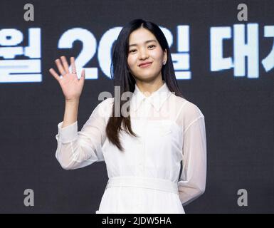 Séoul, Corée du Sud. 23rd juin 2022. L'actrice Kim Tae-ri pose pour des photos lors d'une conférence de presse le film 'Alienoid' à Séoul, Corée du Sud, le 23 juin 2022. Le film doit être sorti en Corée du Sud sur 20 juillet. (Photo de Lee Young-ho/Sipa USA) crédit: SIPA USA/Alay Live News Banque D'Images