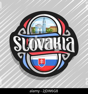 Logo Vector pour la Slovaquie, pays aimant frigo avec drapeau slovaque, pinceau typeface pour mot, symbole national de la Slovaquie Slovaquie - Blue Church of St. Illustration de Vecteur