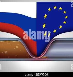 Russie Europe crise du gaz et crise de l'approvisionnement en pétrole européen ou pénuries d'énergie de l'UE comme un flux de carburant de pipeline coupé par géopolitique. Banque D'Images