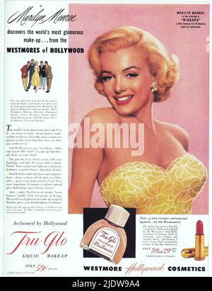 1953 , États-Unis : l'actrice MARILYN MONROE ( 1926 - 1962 ) Dans une publicité de maquillage pour le rouge à lèvres par Westmore de Hollywood usine - CINÉMA - sourire - sorriso - maquillage - trucco - rossetto - cosmétici - cosmétiques - cosmétique - cosmético - fondatinta - tru-glo - à - inserzione --- Archivio GBB Banque D'Images