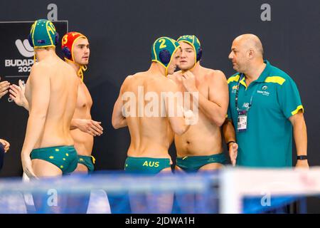 SZEGED, HONGRIE - JUIN 23 : John Hedges de l'Australie, Kennan Marsden de l'Australie, Charlie Negus de l'Australie, Andrew Yanitsas pendant le match de Budapest 2022 entre la Serbie et l'Australie sur 23 juin 2022 à Szeged, Hongrie (photo d'Albert Ten Hove/Orange Pictures) Banque D'Images