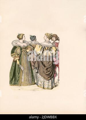 Noblewomen, France, mi-17th siècle, Illustration, l'Histoire du Costume, Braun & Schneider, Munich, Allemagne, 1861-1880 Banque D'Images