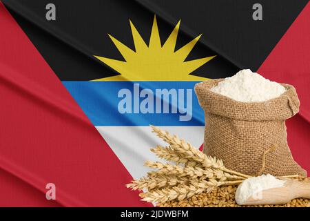 Crise des céréales à Antigua-et-Barbuda, concept crise mondiale de la faim, en arrière-plan drapeau grain de blé à Antigua-et-Barbuda. Concept de culture du blé dans Antig Banque D'Images