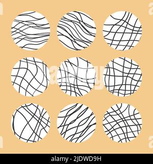 Design de couverture de réseaux sociaux tendance, articles et post sur les réseaux sociaux, applications mobiles, design. Icônes de modèle avec éléments géométriques doodle. Ensemble de Illustration de Vecteur