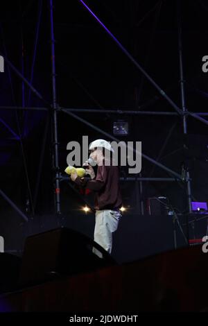 3 janvier 2008, Naples, Italie: Ariete est un chanteur-compositeur italien à Naples à l'occasion du ''Pizza Village 2022'', le concert a également eu le Psicologi comme invités. (Credit image: © Arianna Di Micco/Pacific Press via ZUMA Press Wire) Banque D'Images