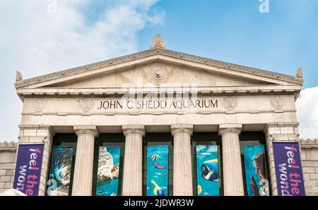 Chicago, Illinois, États-Unis - 25 août 2014 : façade du bâtiment de l'aquarium Shedd, est un aquarium public intérieur, situé sur le lac Michigan, Banque D'Images