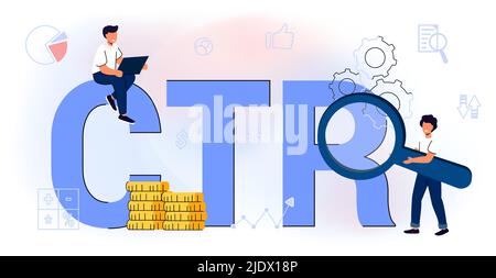 CTR cliquer par le taux acronyme campagne Internet Stratégie de marketing trafic de site Web Présentation taux de conversion SMM outils indicateurs Illustration vectorielle Illustration de Vecteur